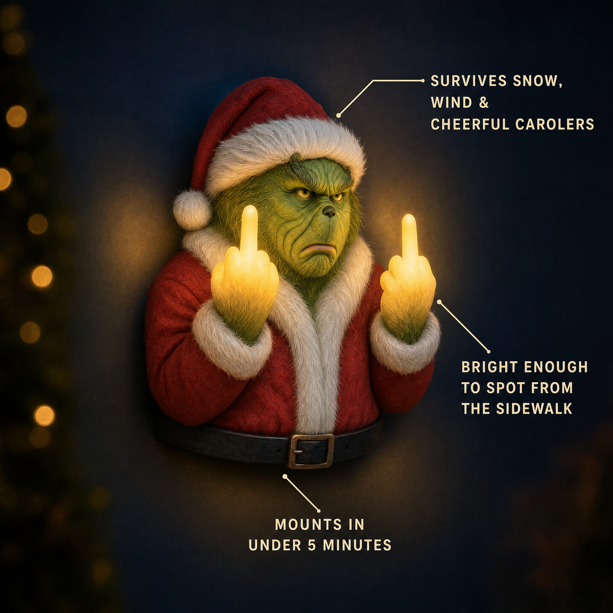 Grinch Middle Finger Christmas Light