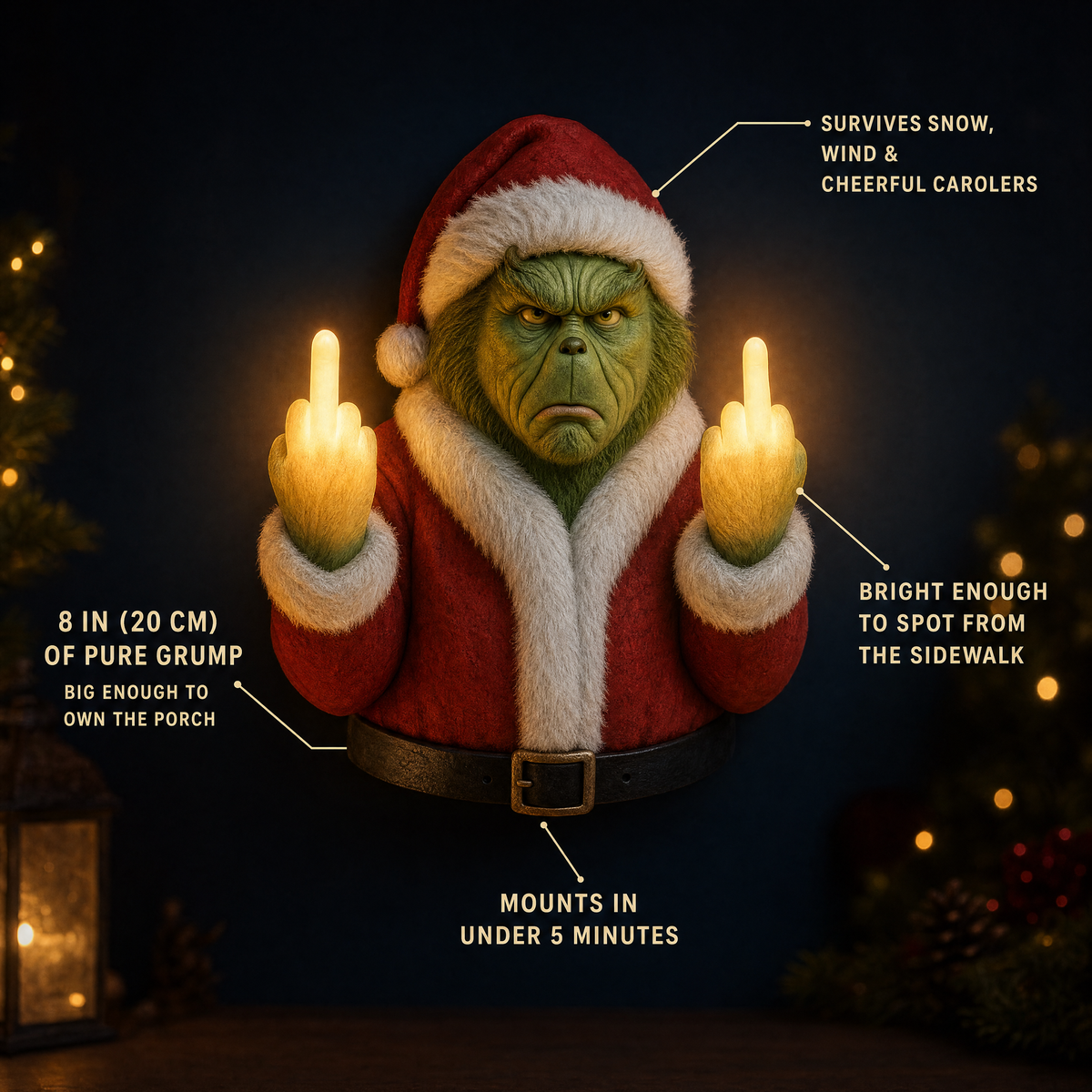 Grinch Middle Finger Christmas Light